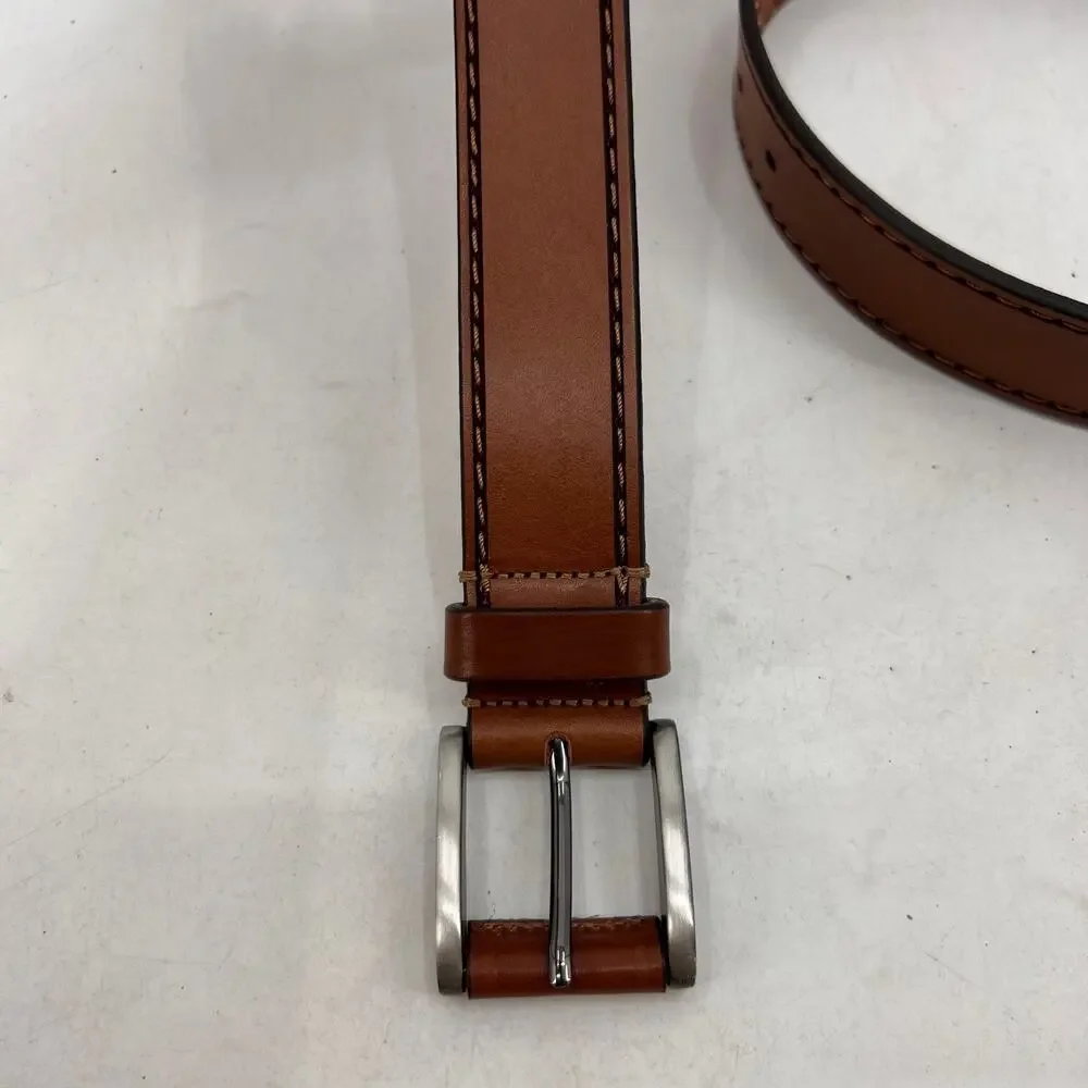 Johnston & Murphy Belt Mens 36 Brown Laser Stitched Italian Steerhide Made Italy